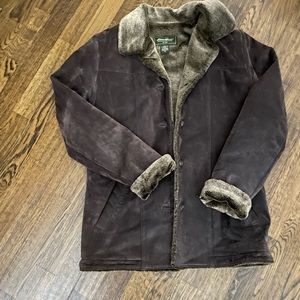 Eddie Bauer Fur Lined Brown Suede Coat